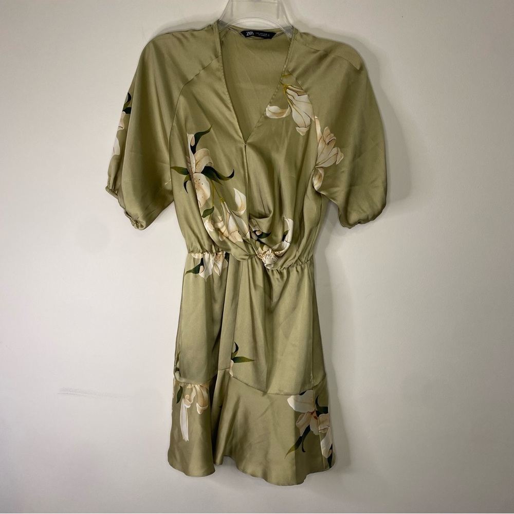 Zara Sage Green Floral Mini Dress
